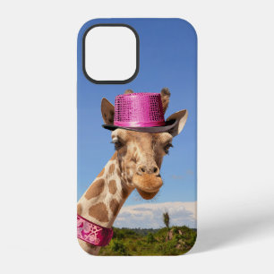 Giraffe in sparkly pink hat iPhone 12 case