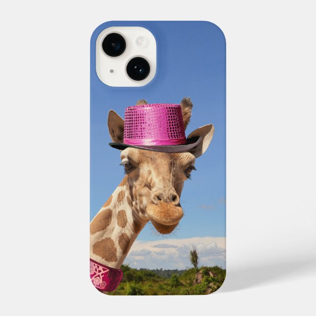 Giraffe in sparkly pink hat iPhone case (Back)