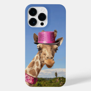 Giraffe in sparkly pink hat iPhone 14 pro max case