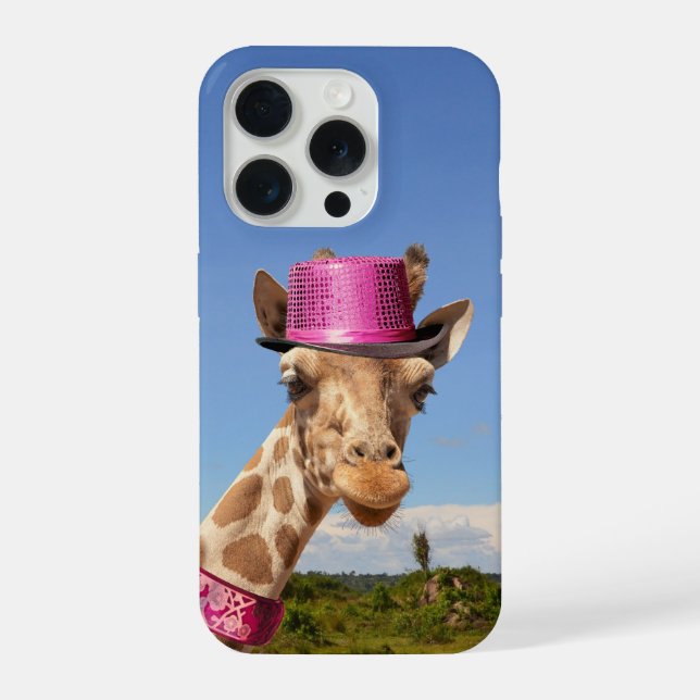 Giraffe in sparkly pink hat iPhone case (Back)