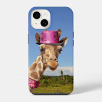 Giraffe in sparkly pink hat