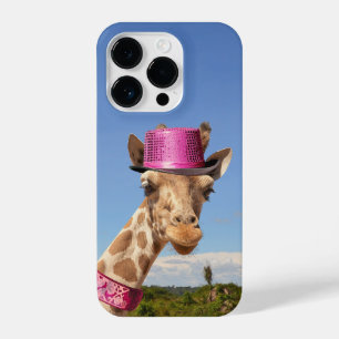 Giraffe in sparkly pink hat iPhone 14 pro case