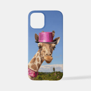Giraffe in sparkly pink hat iPhone 12 mini case