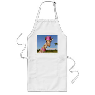 Giraffe in sparkly pink hat long apron