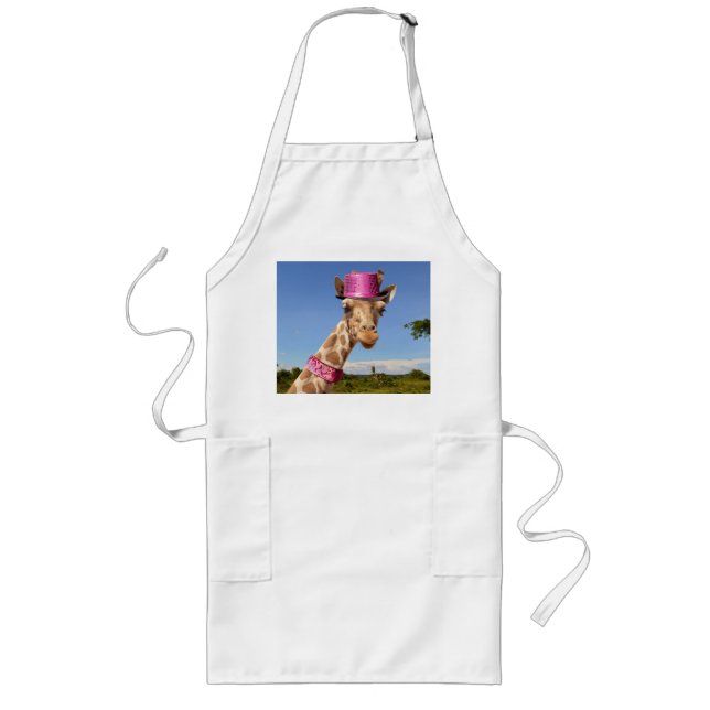 Giraffe in sparkly pink hat long apron (Front)