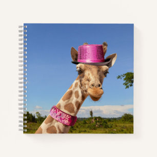 Giraffe in sparkly pink hat notebook