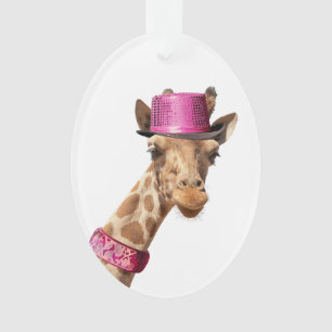Giraffe in sparkly pink hat ornament
