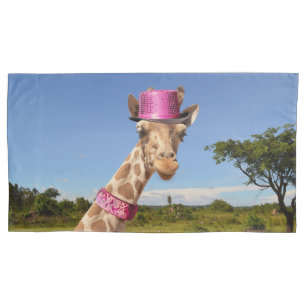 Giraffe in sparkly pink hat pillowcase
