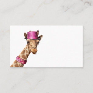 Giraffe in sparkly pink hat place card