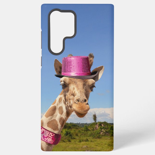 Giraffe in sparkly pink hat samsung galaxy s22 ultra case (Back)