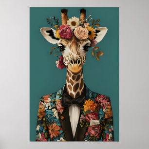 Giraffe In Suit Poster, Giraffe Portrait, Giraffe Poster