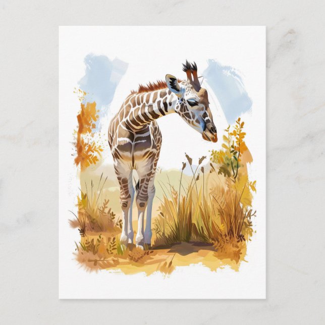 Giraffe in Tall Grass Holiday Postcard (Front)