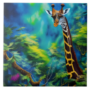 Giraffe in the trees ceramic tile