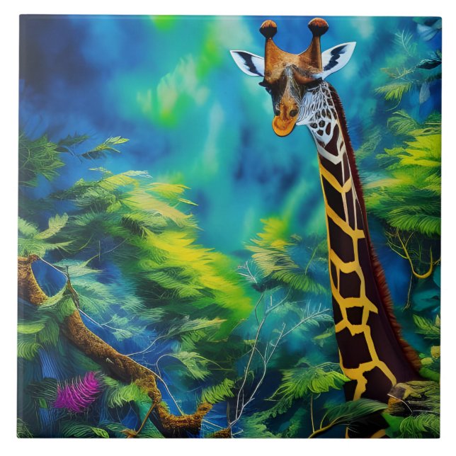 Giraffe in the trees ceramic tile (Front)