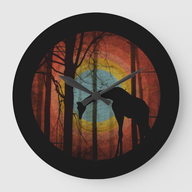 GIRAFFE IN THE WOODS FOREST LARGE CLOCK (Front)