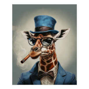Giraffe in top hat and jacket poster