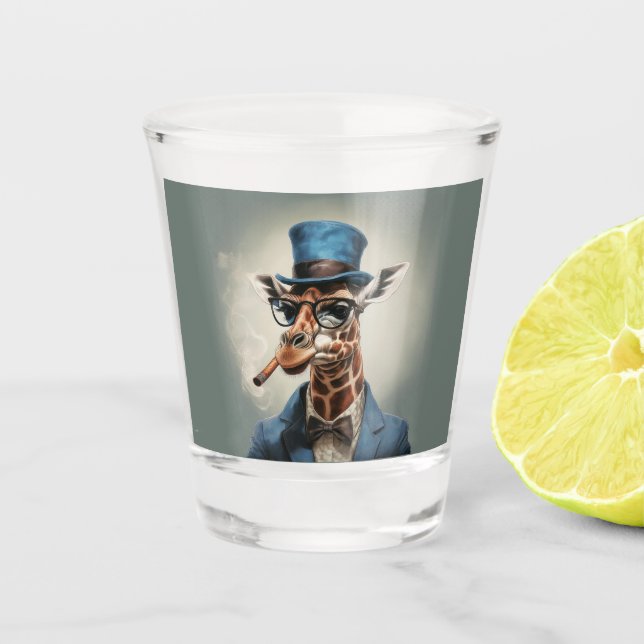 Giraffe in top hat and jacket shot glass (Front)