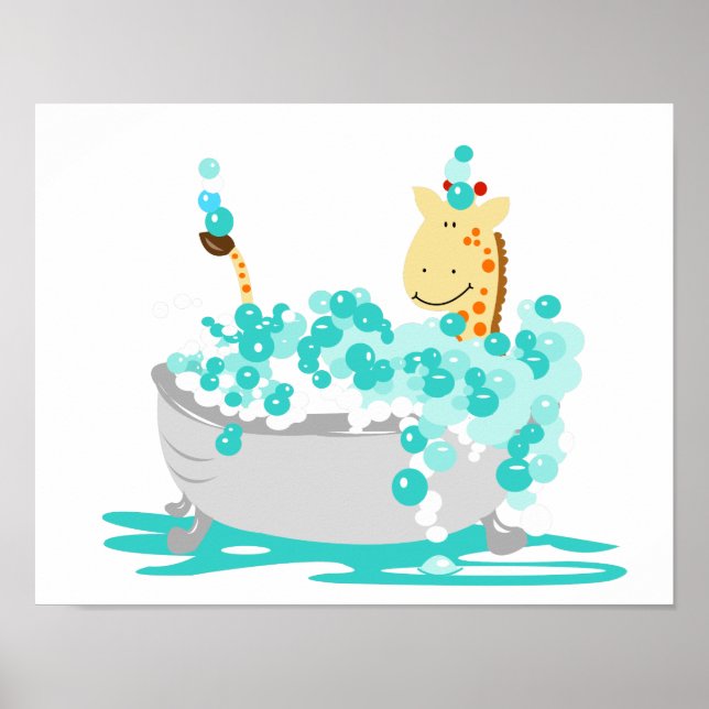 GIRAFFE in Tub Jungle Bathroom Art Print (Front)