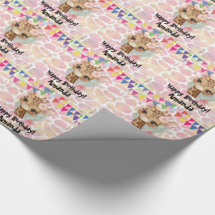 Giraffe in watercolor girls wrapping paper