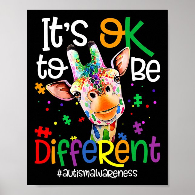 Giraffe It's Okay To Be Different Autism Awareness Poster (Front)