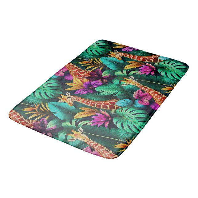 Giraffe Jungle Dreams Seamless Surface Pattern Bath Mat (Angled)