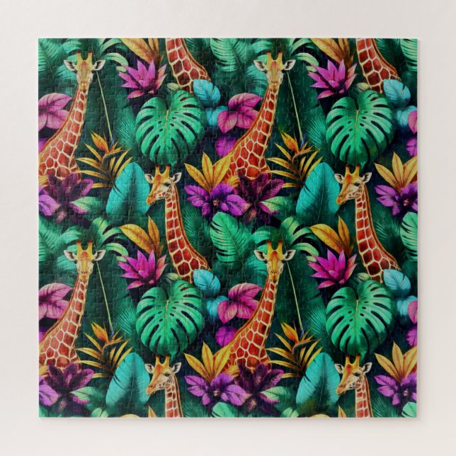 Giraffe Jungle Dreams Seamless Surface Pattern Jigsaw Puzzle (Vertical)