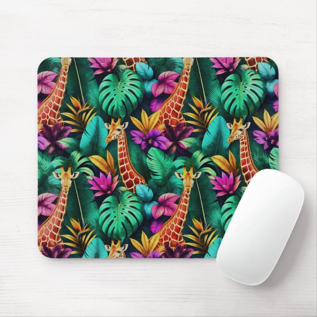 Giraffe Jungle Dreams Seamless Surface Pattern Mouse Pad (With Mouse)