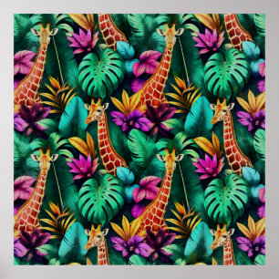 Giraffe Jungle Dreams Seamless Surface Pattern Poster