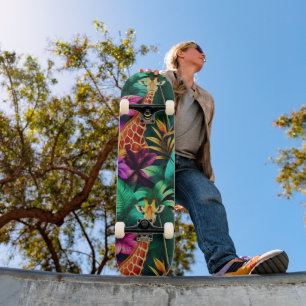 Giraffe Jungle Dreams Seamless Surface Pattern Skateboard