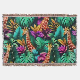 Giraffe Jungle Dreams Seamless Surface Pattern Throw Blanket
