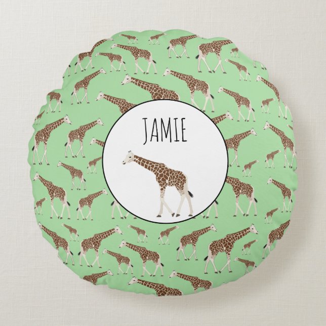 Giraffe Jungle Safari Animal Round Cushion (Front)