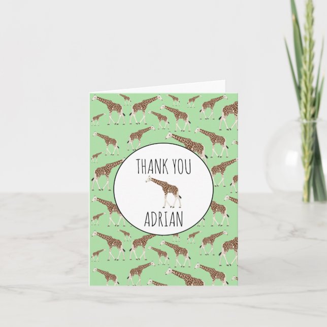 Giraffe Jungle Safari Animal  Thank You Card (Front)
