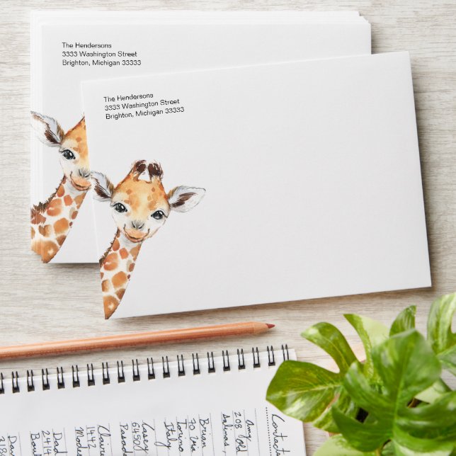 Giraffe Jungle Safari Shower Return Address Envelope (Stacked)