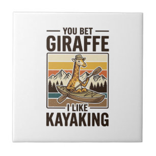 Giraffe Kayaking Vintage Funny T-Shirt Design_1 Ceramic Tile