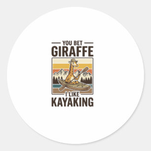 Giraffe Kayaking Vintage Funny T-Shirt Design_1 Classic Round Sticker