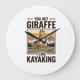Giraffe Kayaking Vintage Funny T-Shirt Design_1 Large Clock