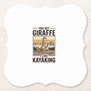Giraffe Kayaking Vintage Funny T-Shirt Design_1 Paper Coaster