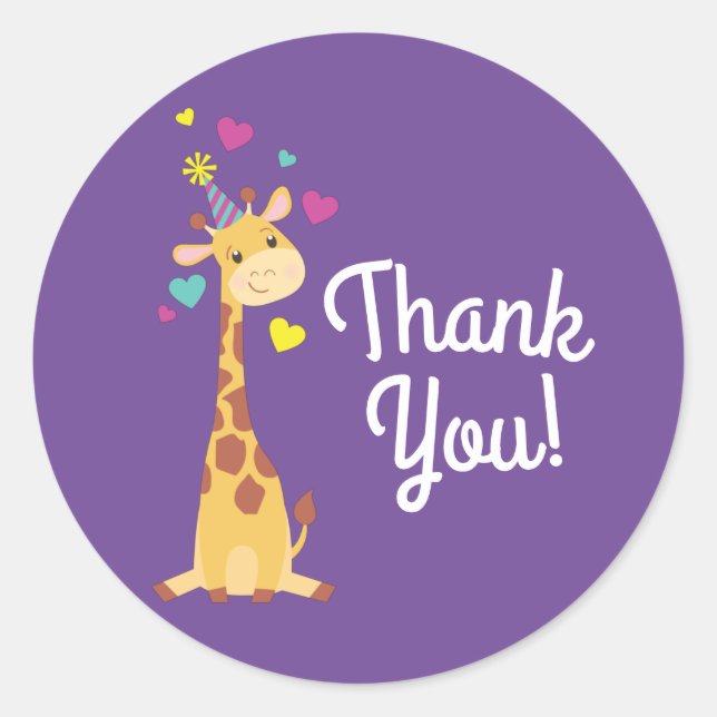 Giraffe Kids Birthday Party Cute Thank You Classic Round Sticker (Front)