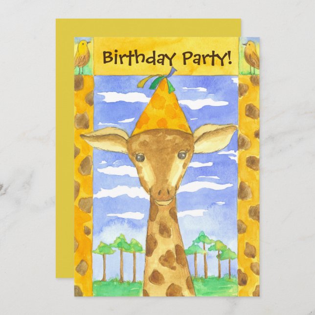 Giraffe Kids Birthday Party Invitation (Front/Back)