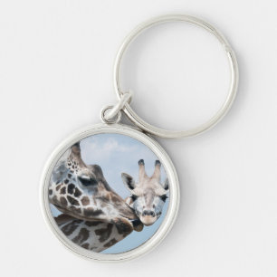 Giraffe Kisses Her Calf Key Ring
