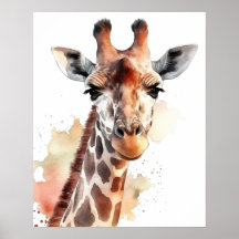 Giraffe Looking At Us Watercolor Poster