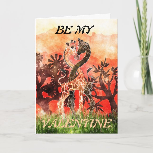 Giraffe Love - Be My Valentine Holiday Card (Front)