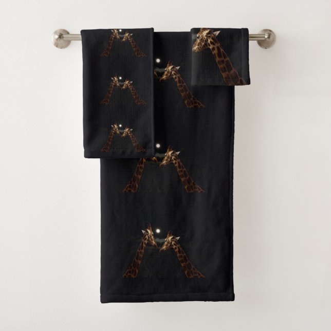 Giraffe Love In The Moonlight, Bath Towel Set (Insitu)