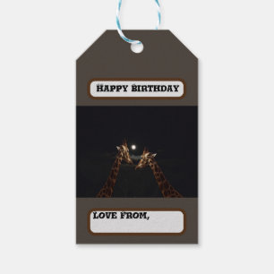 Giraffe Love In The Moonlight, Birthday Gift Tags