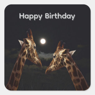 Giraffe Love In The Moonlight, Birthday Stickers