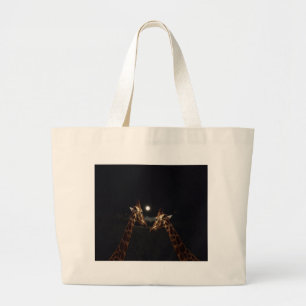 Giraffe Love In The Moonlight, Large Tote Bag