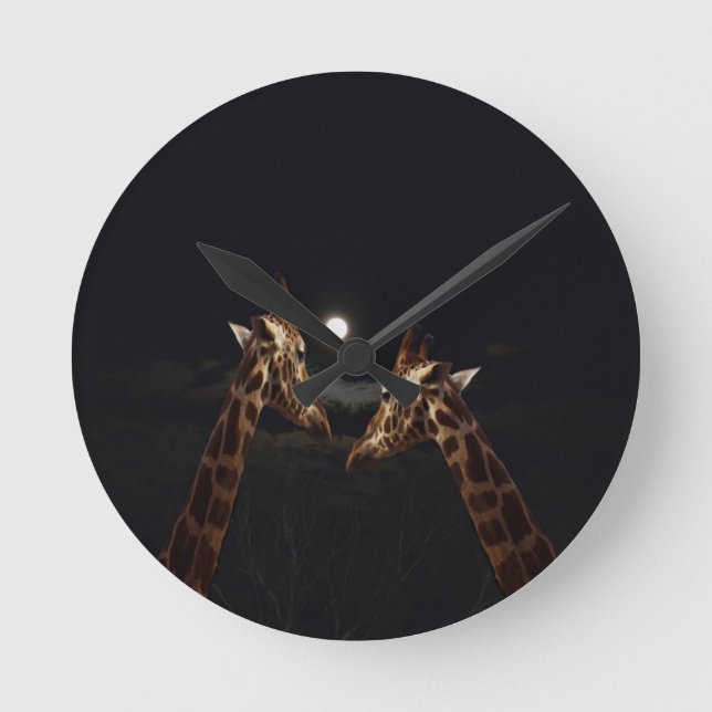 Giraffe Love In The Moonlight, Round Clock (Front)
