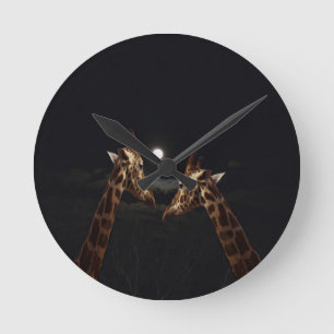 Giraffe Love In The Moonlight, Round Clock