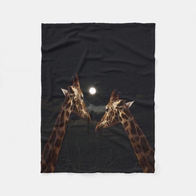 Giraffe Love In The Moonlight, Small Fleece Blanket (Front)