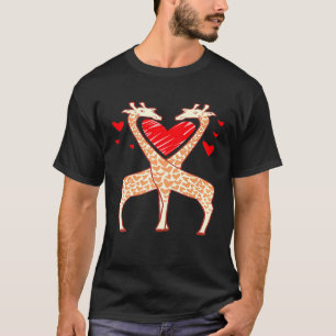 Giraffe Love With Red Hearts T-Shirt